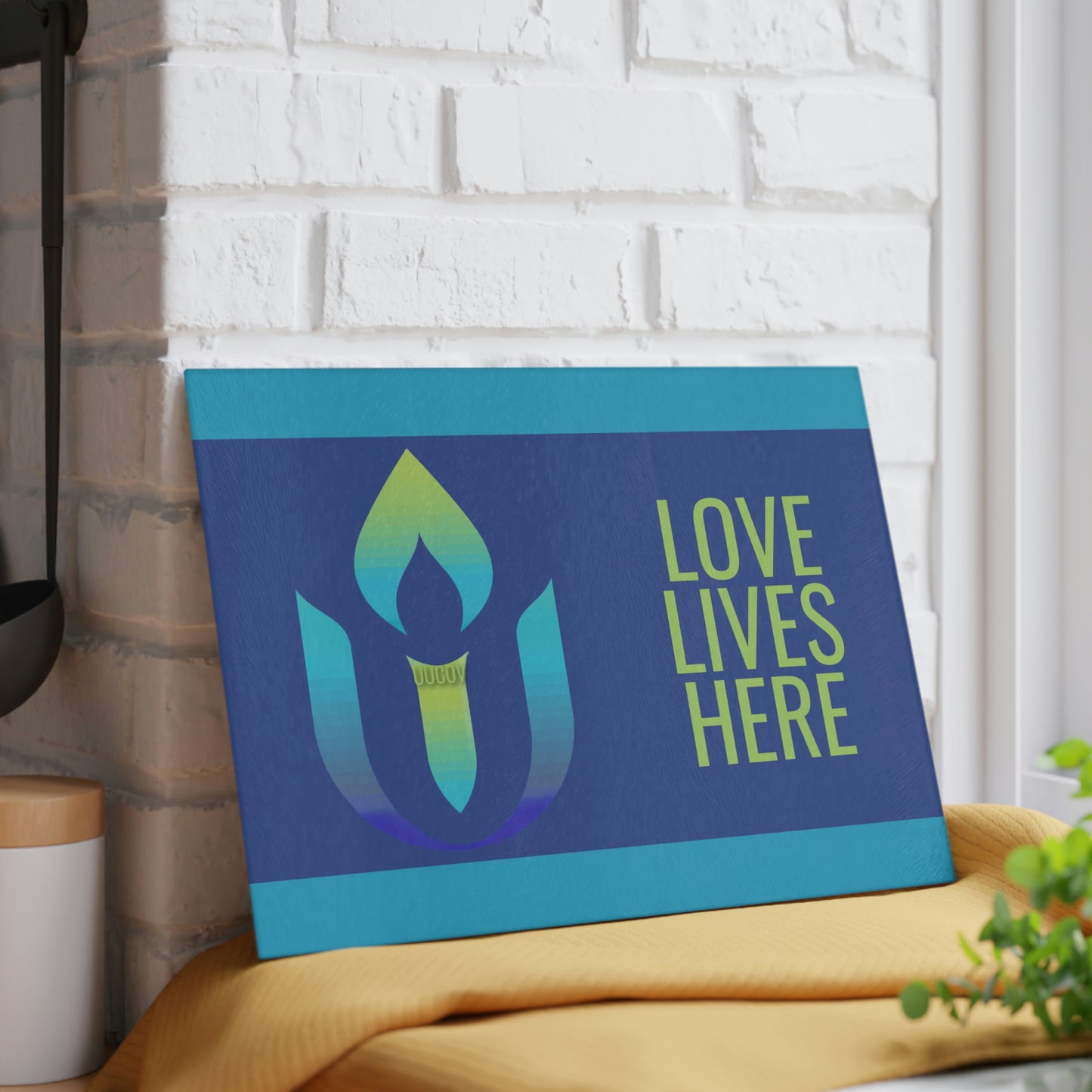 Love Lives Here Glass Cutting Board