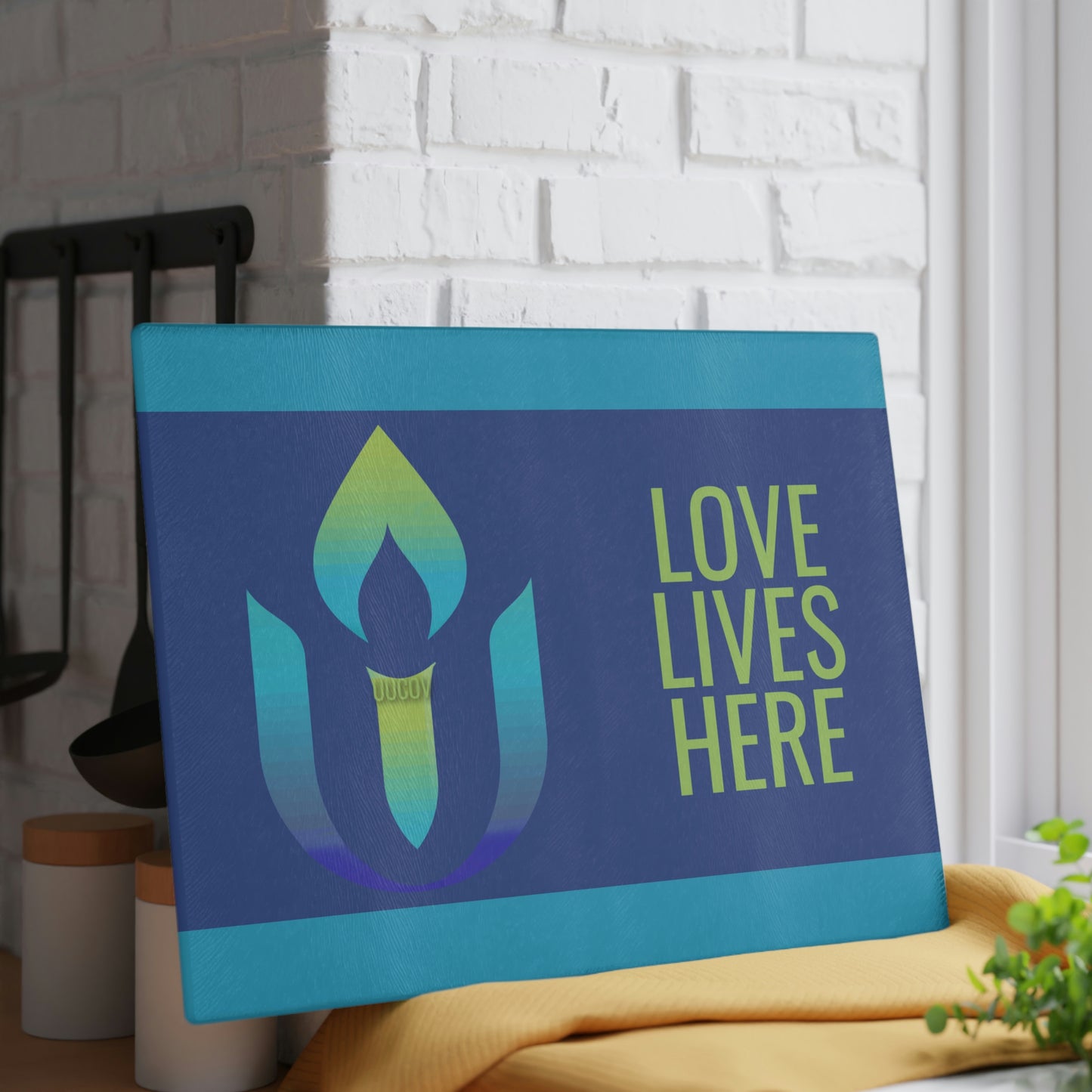 Love Lives Here Glass Cutting Board