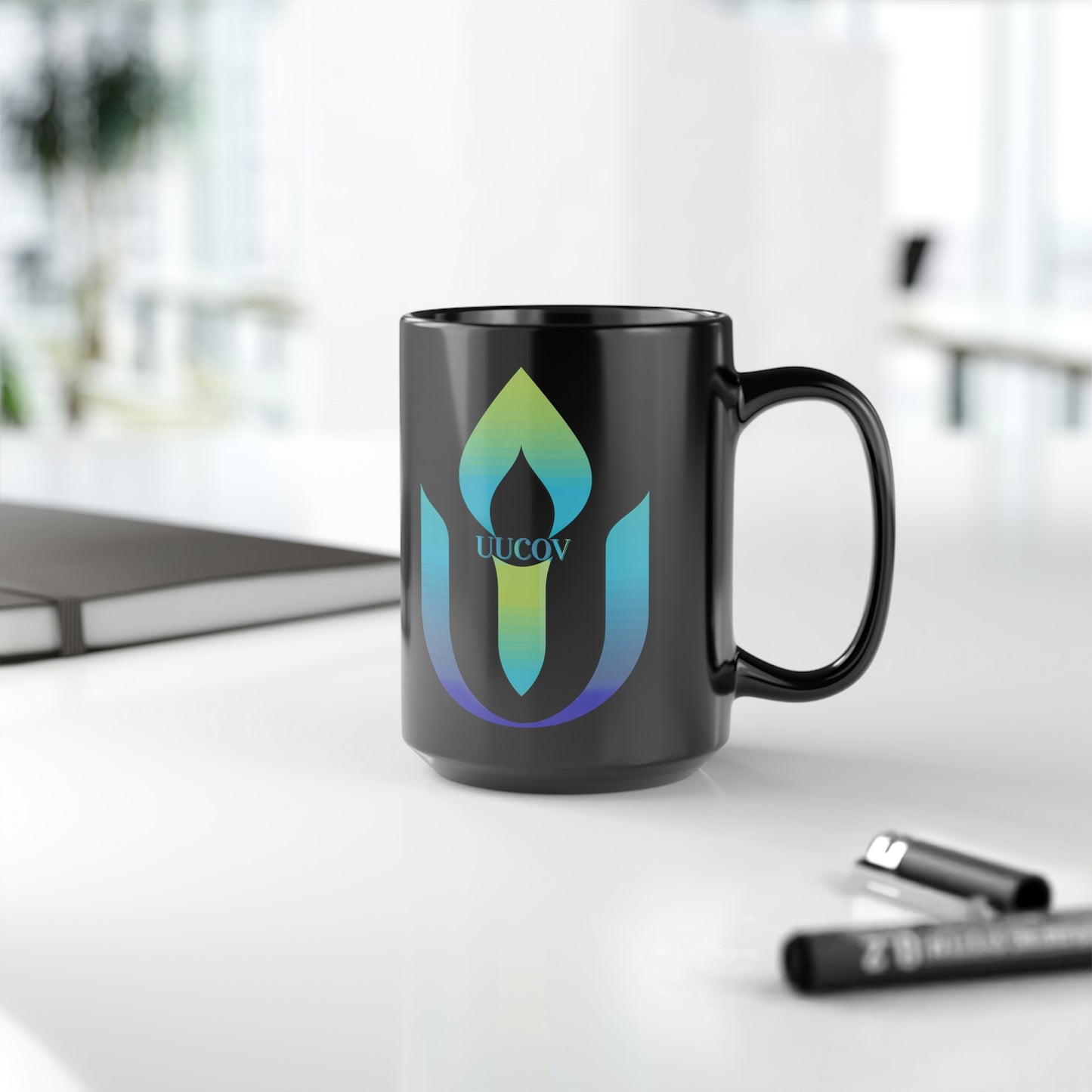 UUCOV Logo Black Mug, 15oz