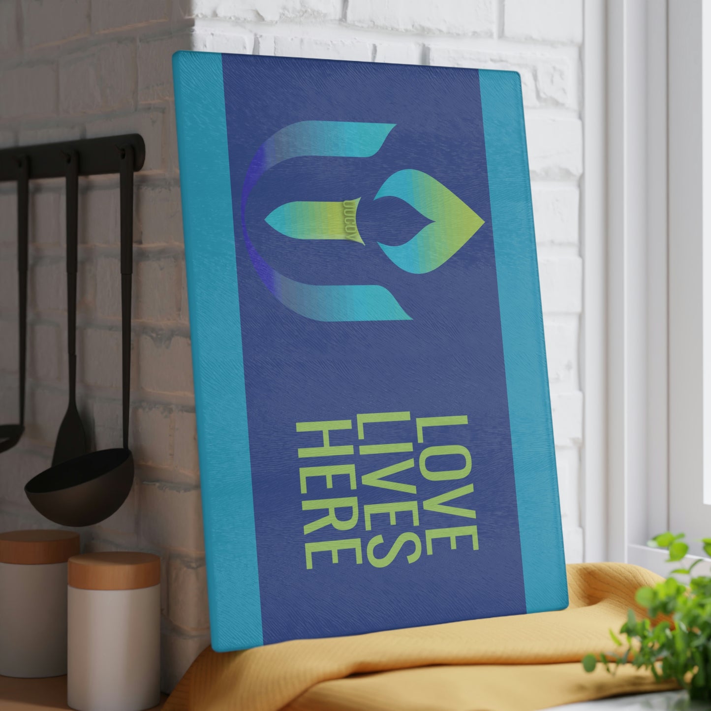 Love Lives Here Glass Cutting Board